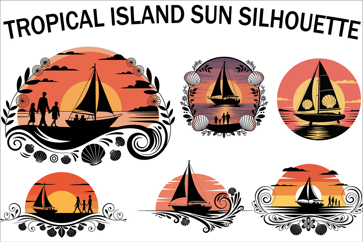 Tropical Island Sun Silhouette Art, an Illustration by Amazin_art