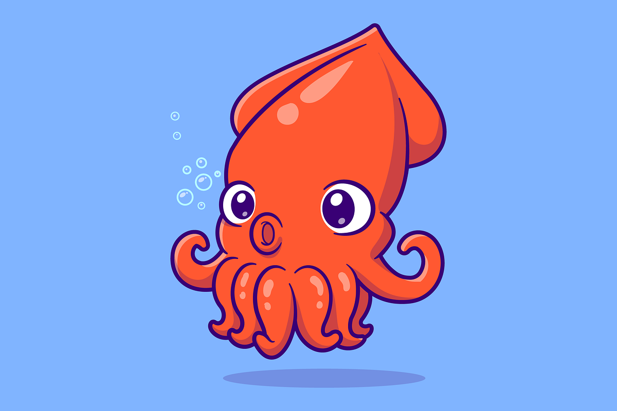 Cute Squid Swimming Cartoon, an Animal Illustration by Catalyst Labs