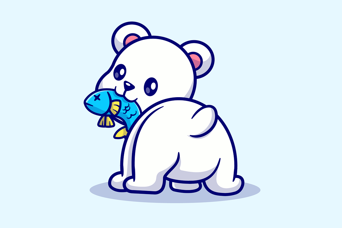 Cute Polar Bear Eating Fish Cartoon, an Animal Illustration by Catalyst Labs