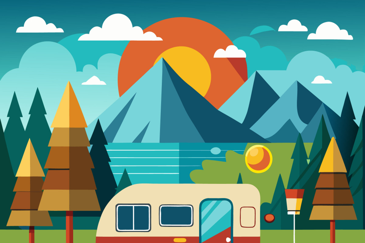 Retro camper van parked, a Transportation Illustration by SouravDesign (Photo 3 of 3)
