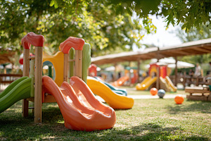 Colorful playground equipment invites children to play and enjoy outdoor activi, a Photo by AlyaAnd