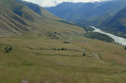 Valley and mountains of Ak-Kem with river Katun in Altai, a Nature Photo by TravelFlow
