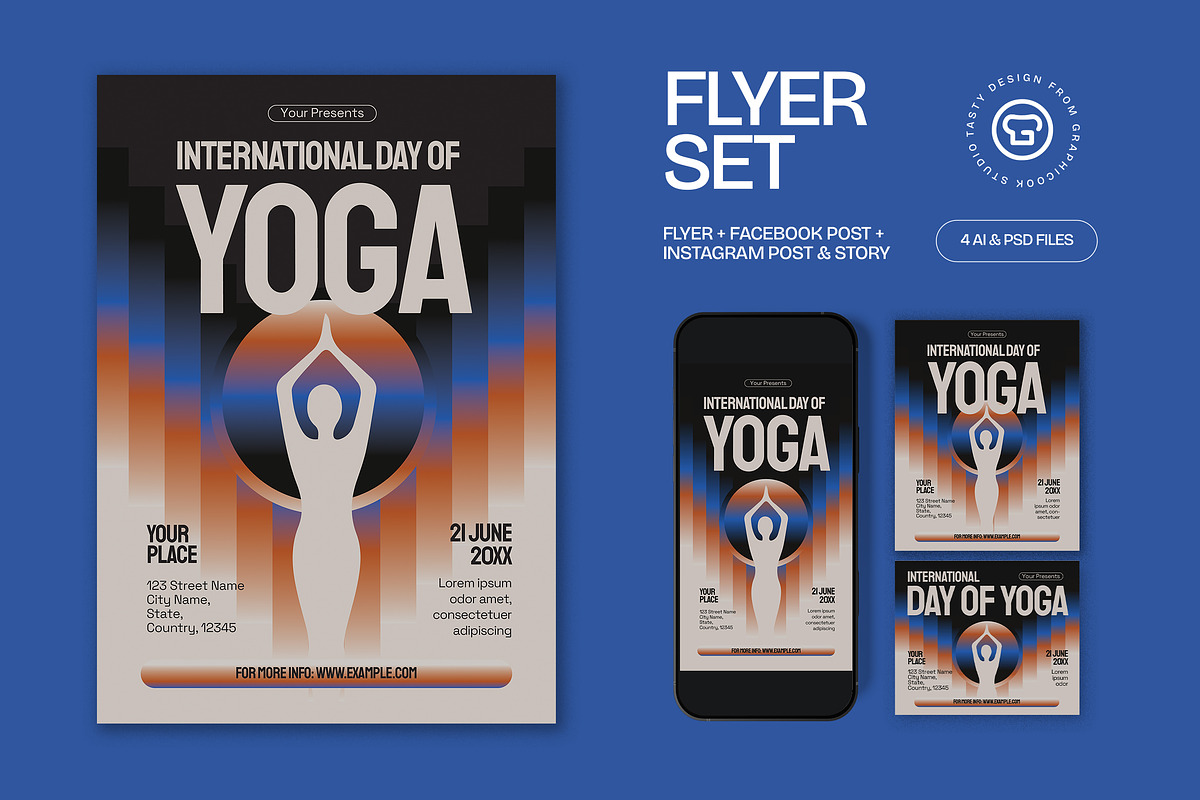 Black Bold Day of Yoga Flyer Set, a Flyer Template by graphicook (Photo 1 of 3)