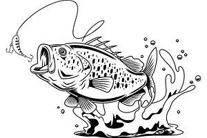 Bass Fish Cartoon Character Jumping