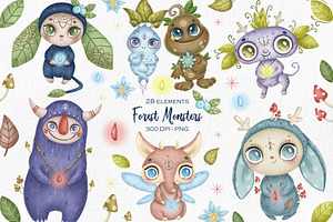 Forest Monsters Clipart, an Illustration by BonbonnyDesigns