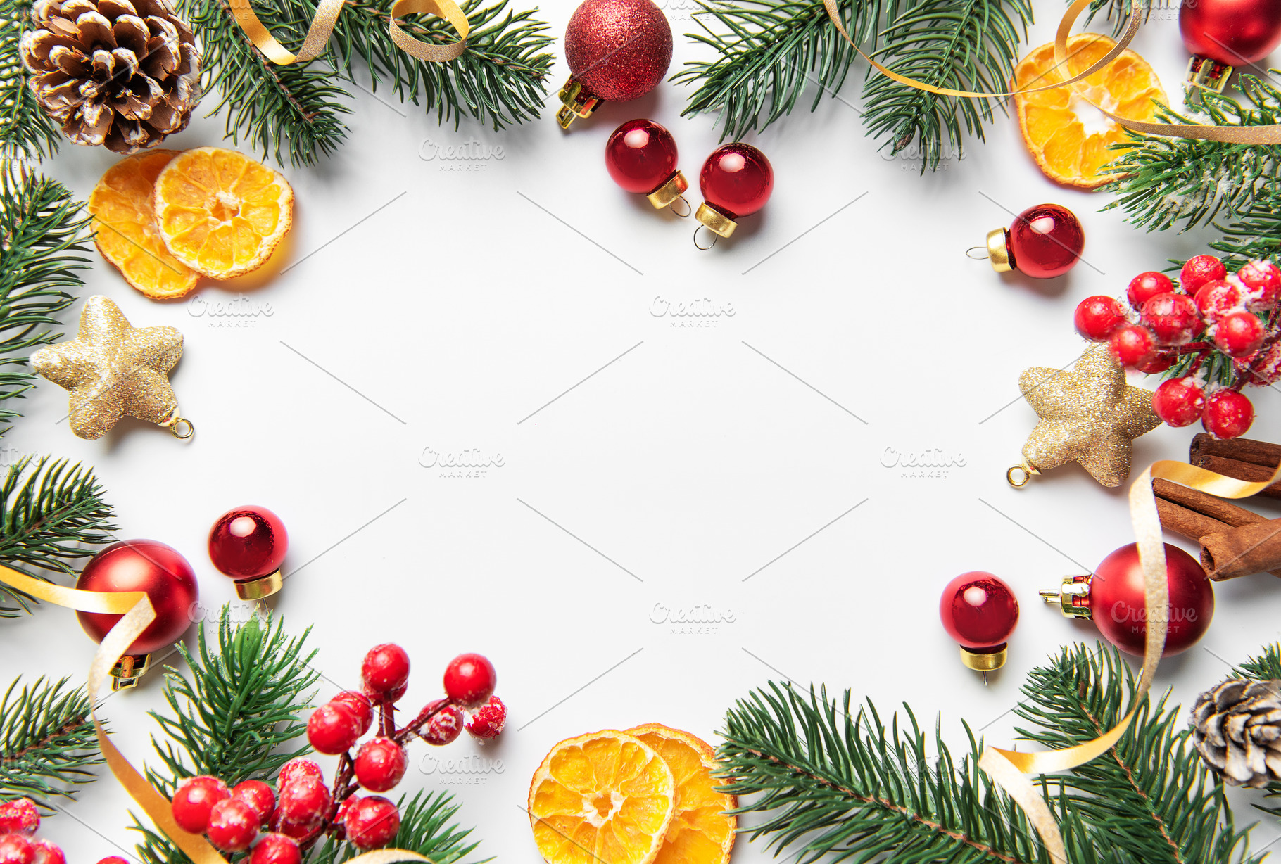 Christmas holiday decoration with pine branches and ornaments fr, a Holiday Photo by Olena Rudo