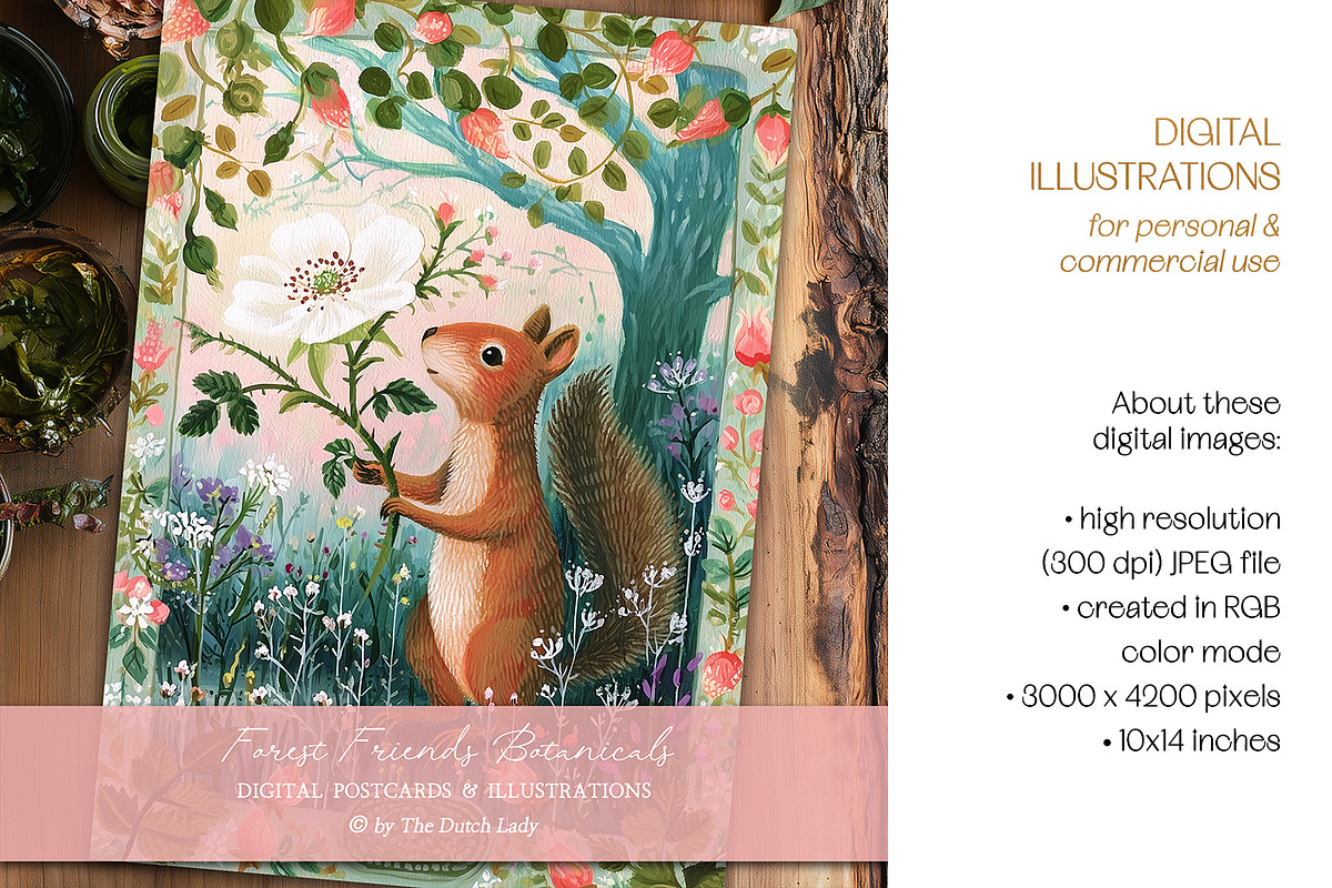 Forest Friends Botanicals Card Set, an Animal Illustration by The Dutch Lady Designs (Photo 3 of 7)