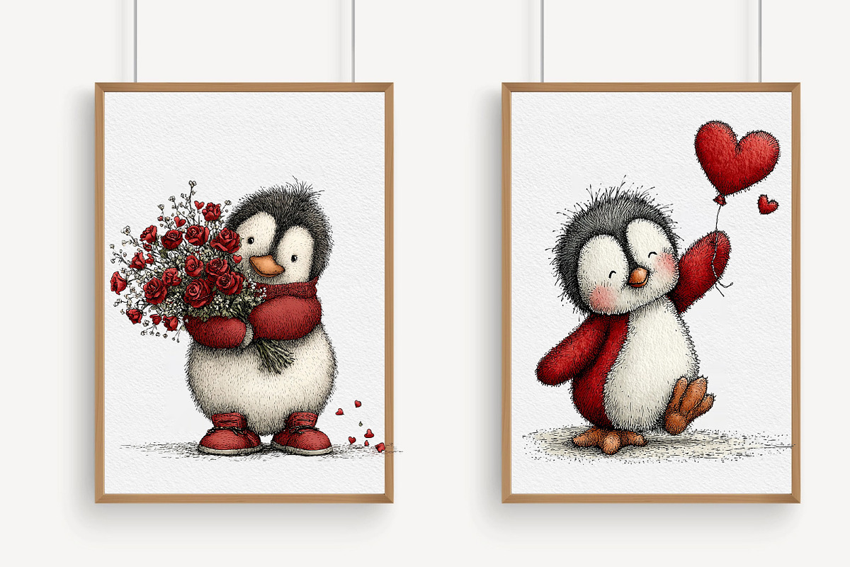 Whimsical Valentine Penguin Clipart, an Illustration by Libby Wishes (Photo 3 of 6)