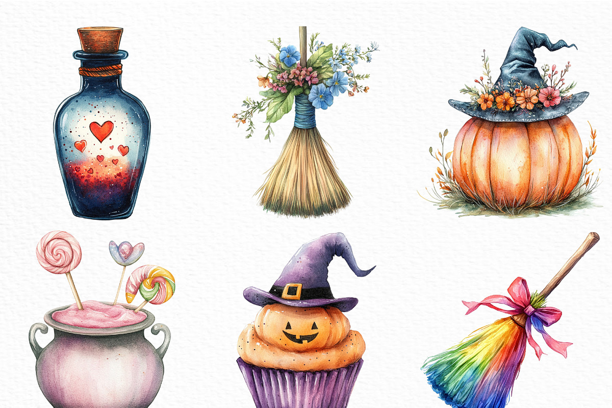 Halloween Cute Witch Clipart Bundle, an Illustration by Craft Nest (Photo 2 of 6)
