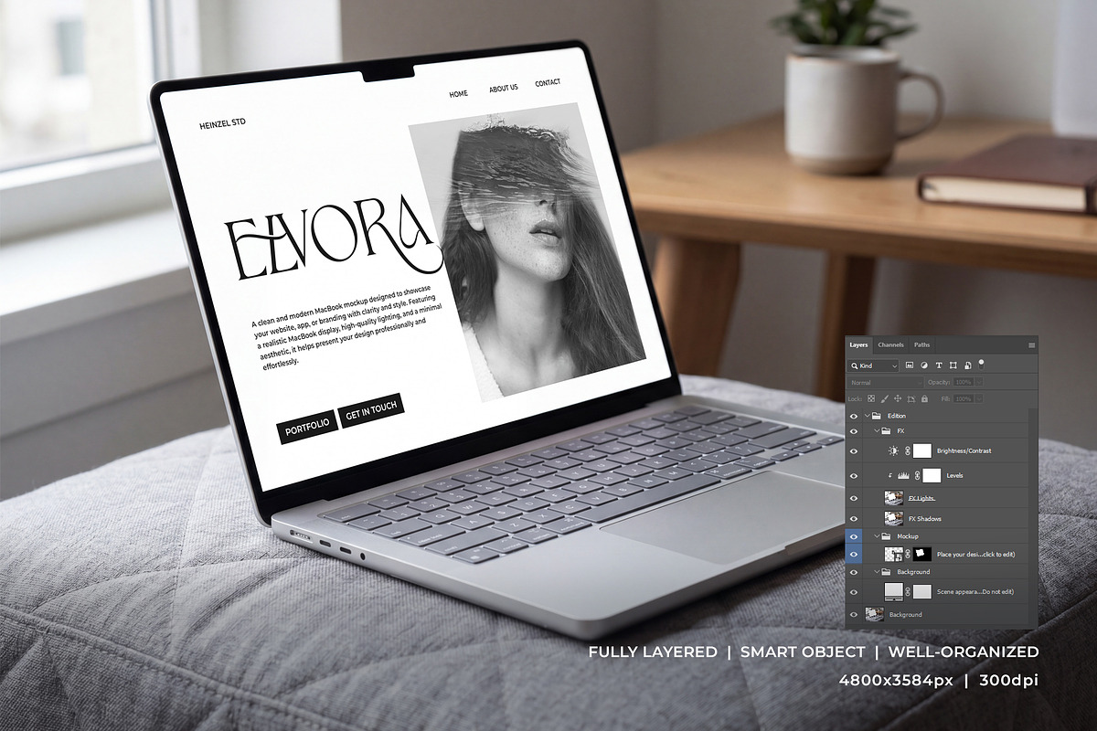 Elvora - Macbook Device Mockup, a Mac Mockup by Heinzel Std Mockup (Photo 2 of 6)