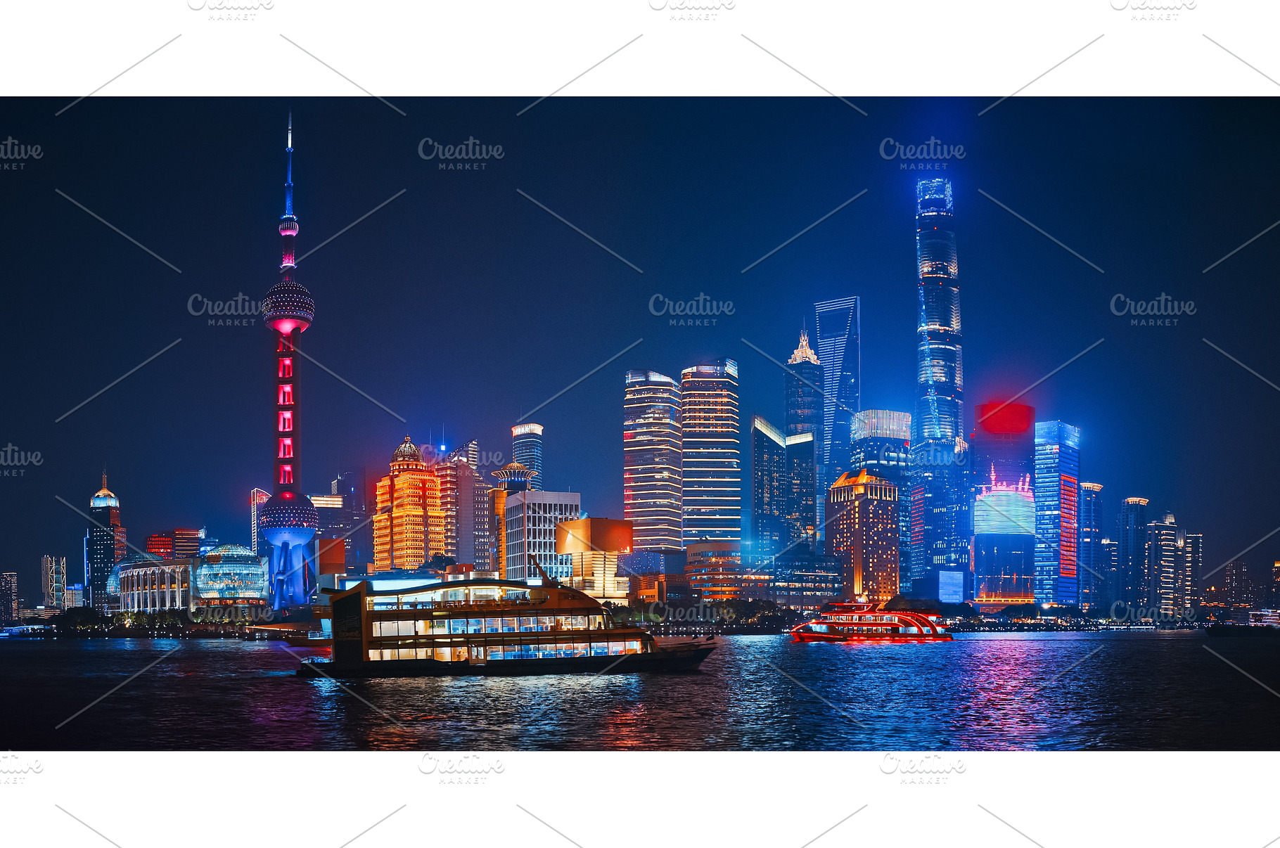 Colorful Shanghai Skyline Reflection, an Architecture Photo by Our Amazing World