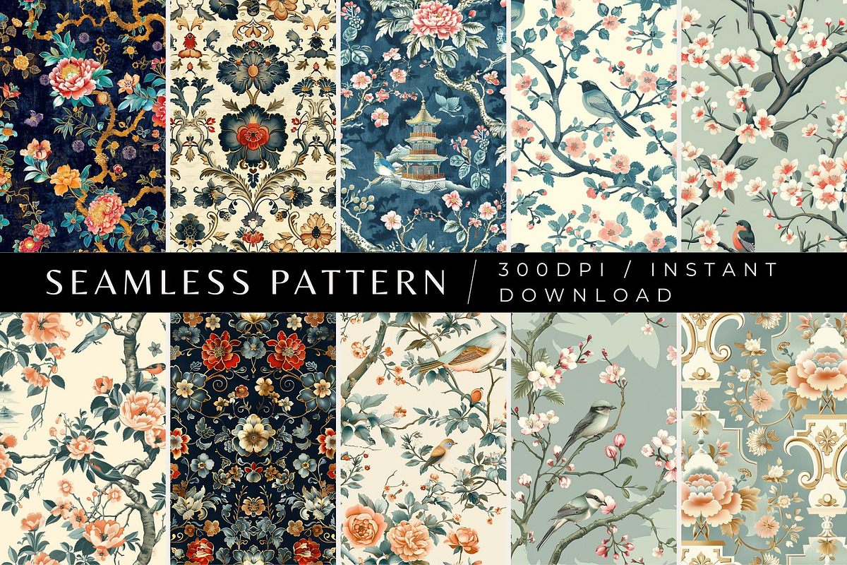 10 Chinoiserie Chic Seamless Pattern, a Pattern Graphic by Inknfolly (Photo 1 of 7)