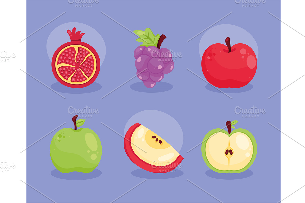 six fresh fruits icons, an Illustration by studiogstock