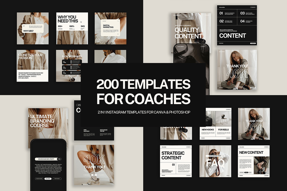 200 Instagram Templates for Coaches, a Social Media Template by Instprofi | Studio Estimo (Photo 1 of 16)