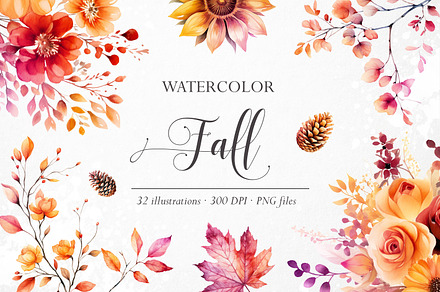 Fall Watercolor PNG Overlays