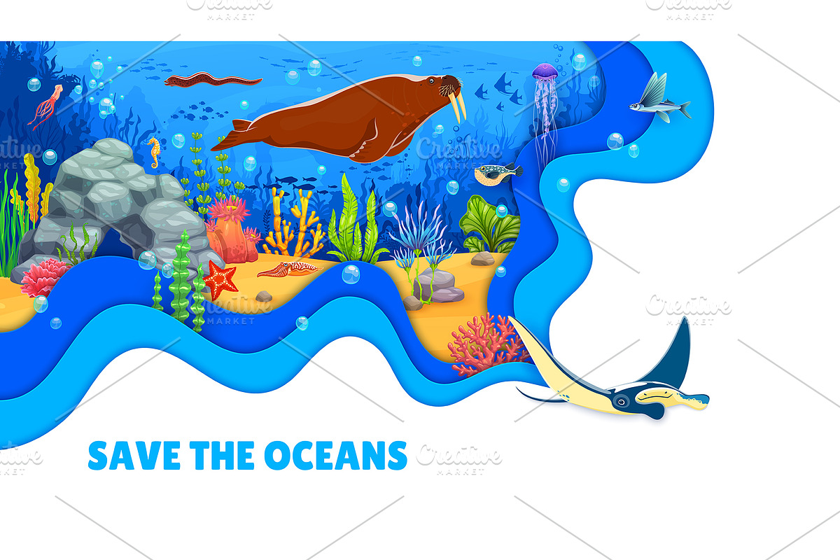 Paper cut underwater landscape, an Illustration by Vector Tradition (Photo 2 of 3)