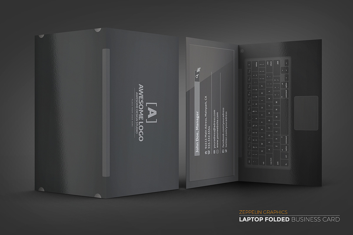 Laptop Business Card Black Edition, a Business Card Template by Graphicdome (Photo 5 of 8)