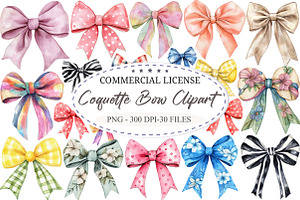 Watercolor Coquette Bow Clipart, a Seasonal Illustration by designcity5