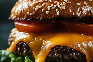 Close up on a burger with dripping, a Food & Drink Photo by MistyDay