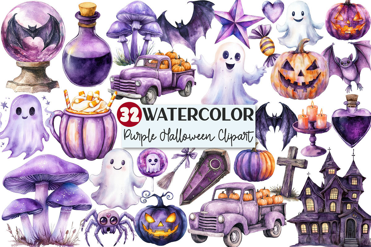 Purple Halloween Clipart, a Seasonal Illustration by Rose Art (Photo 1 of 3)