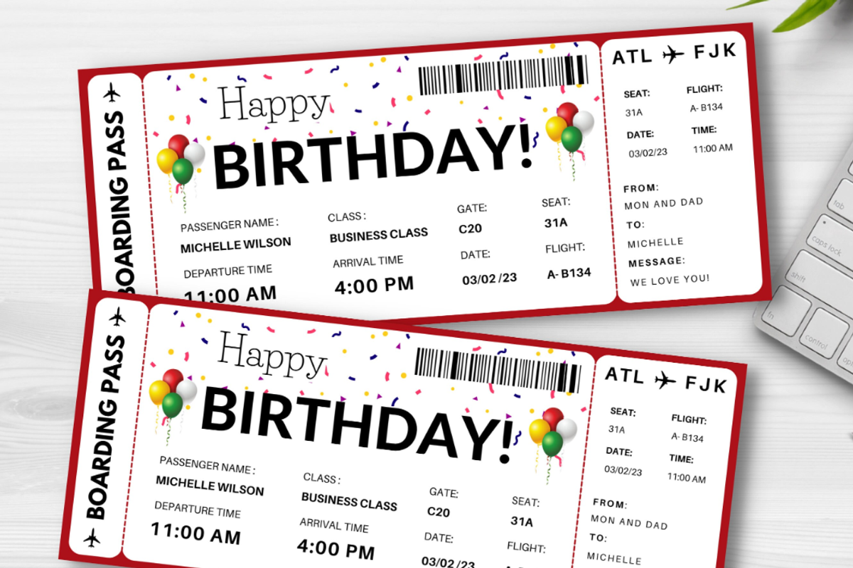 Happy Birthday Gift Boarding Pass, a Card Template by YasdeyDesigns (Photo 8 of 8)