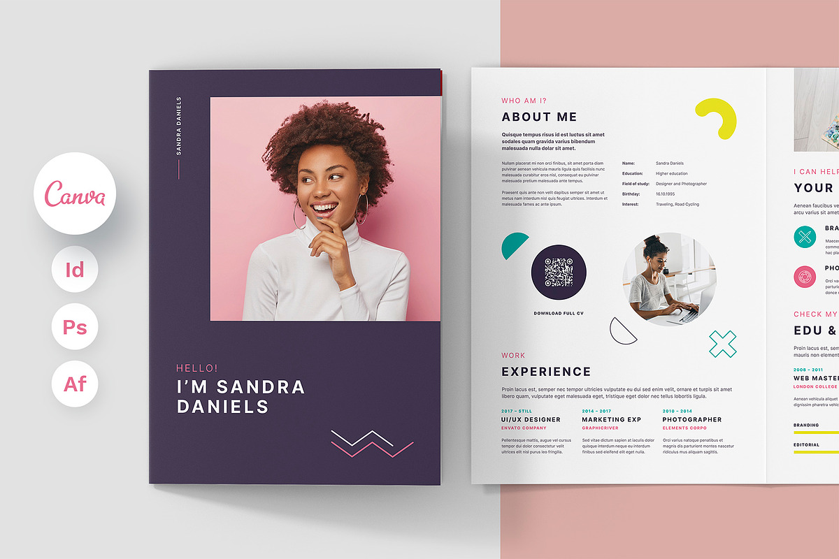 The Resume Brochure Bifold Canva, a Resume Template by artbart (Photo 1 of 7)