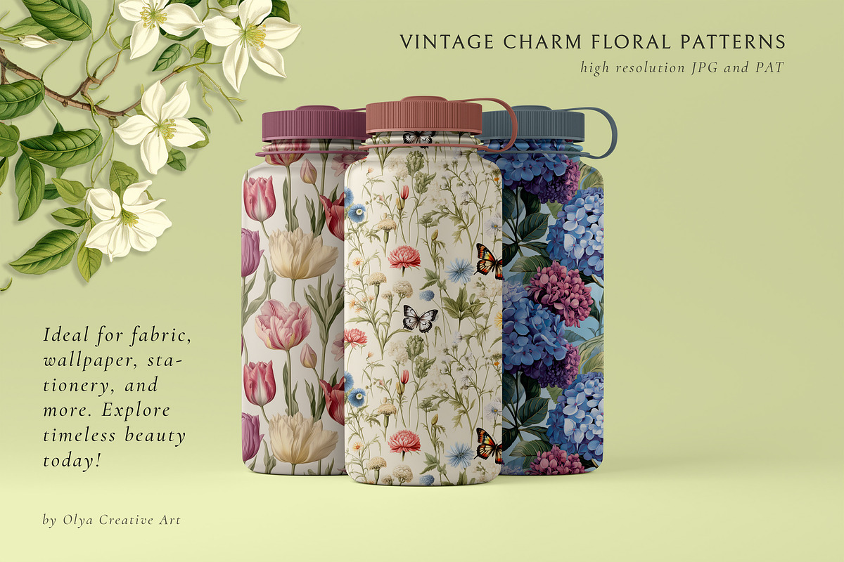 Vintage Botanicals Floral Patterns, a Pattern Graphic by Olya Creative (Photo 18 of 18)
