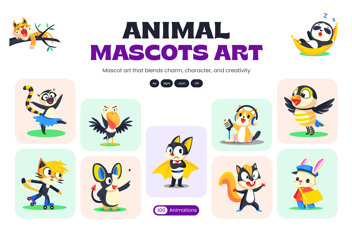 Animated Animal Mascots Art Set, an Emoji Icon by Creative Stall (Photo 1 of 5)