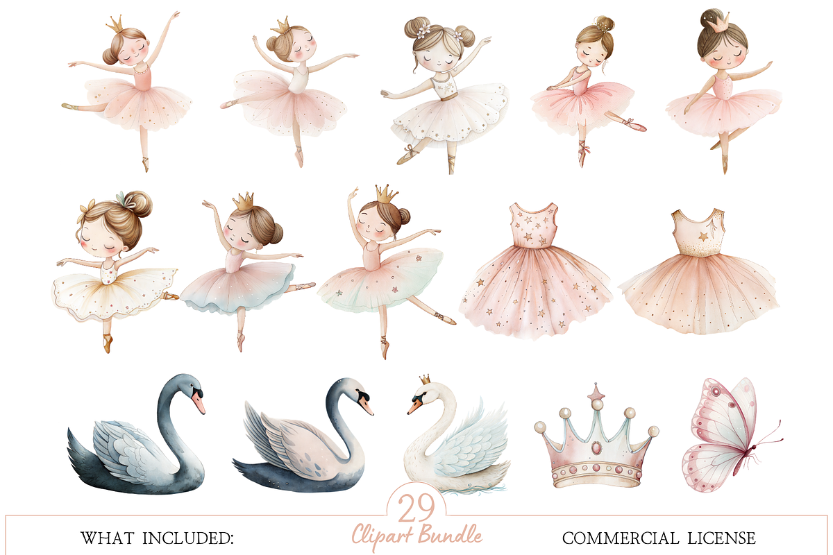 Ballet Bliss Watercolor Clipart, an Illustration by MockupWizard (Photo 2 of 5)