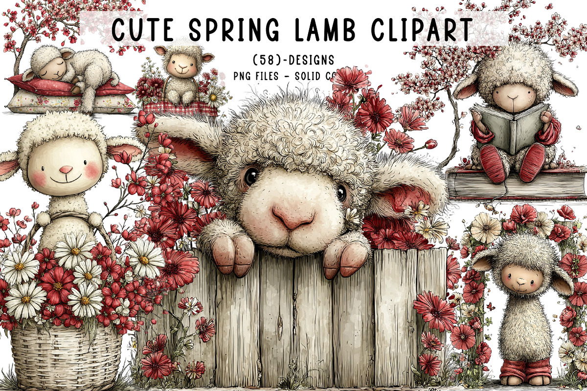 Cute Spring Lamb Clipart, an Illustration by CreationArt (Photo 1 of 7)