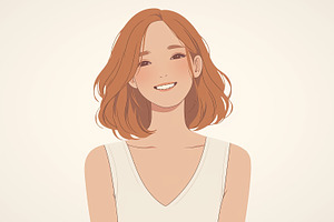 Illustration of a smiling woman with ginger hair and a white outfit, a Photo by AS photostudio