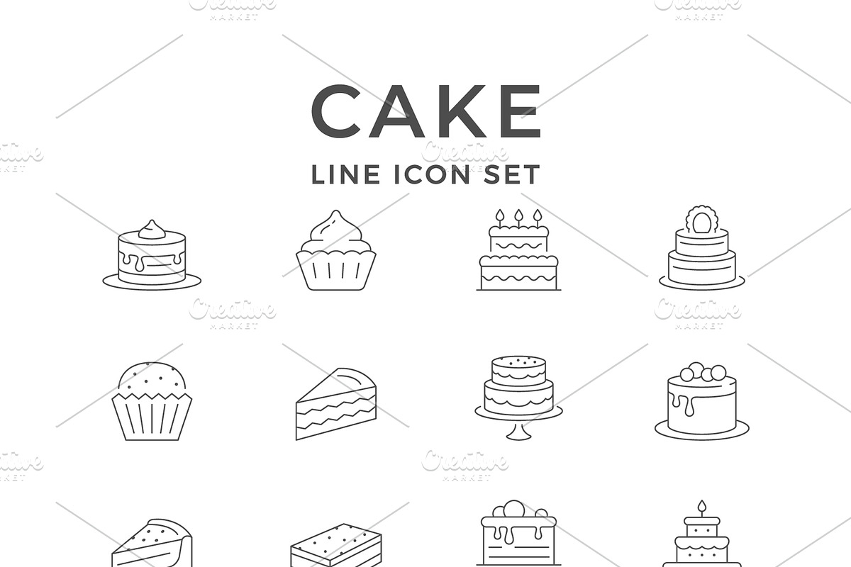 Set line icons of cake, an Outline Icon by motorama