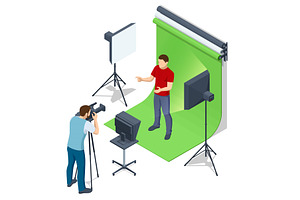 Isometric TV studio. Expert Talk, a Person Illustration by Golden Sikorka