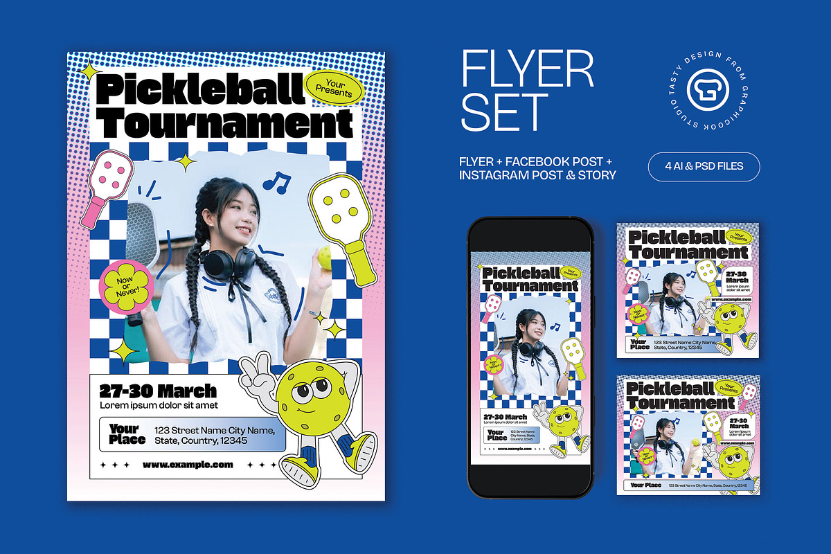 Blue Pickleball Tournament Flyer Set, a Flyer Template by graphicook (Photo 1 of 3)