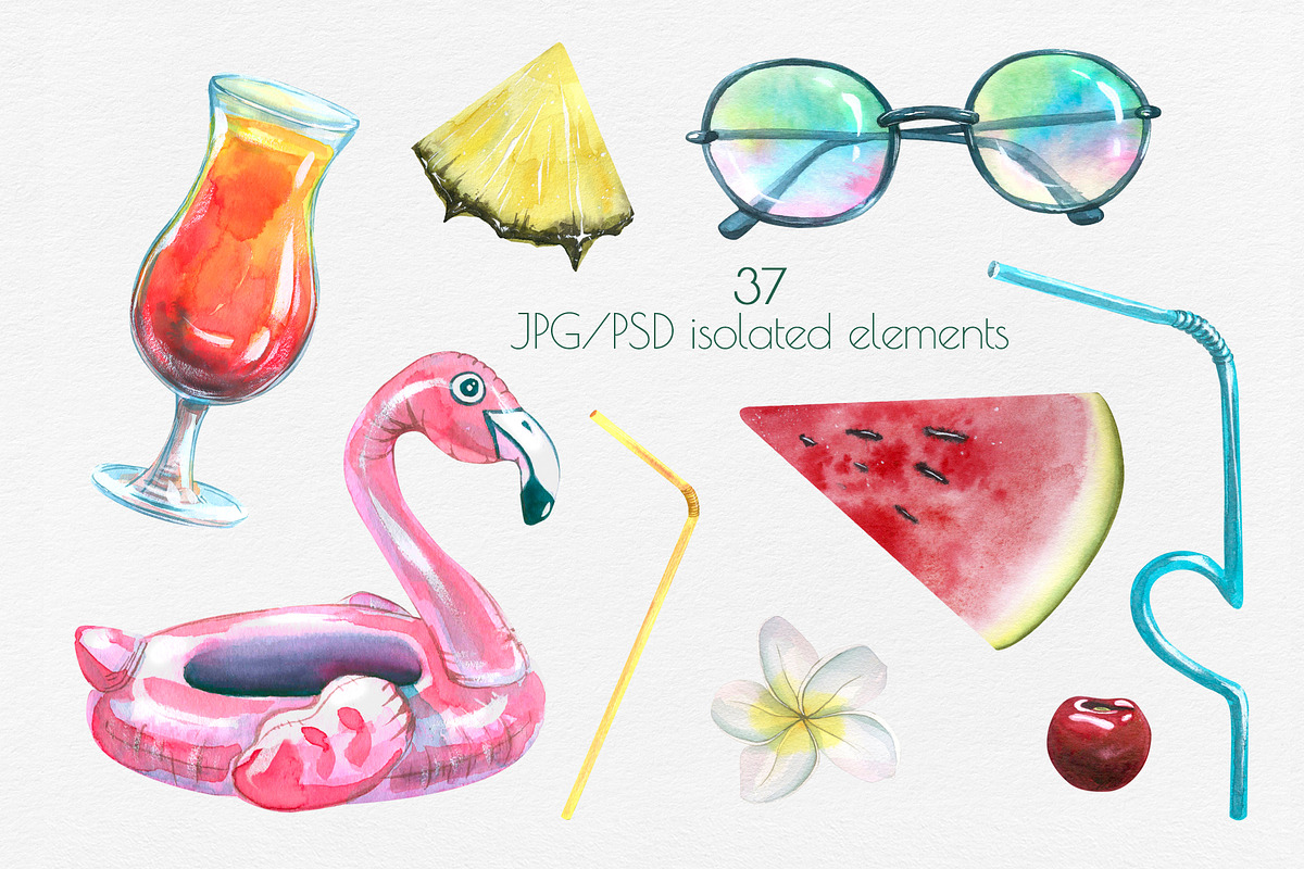 Tropical Bar Watercolor Clipart, an Illustration by NATASHA CHU (Photo 2 of 6)