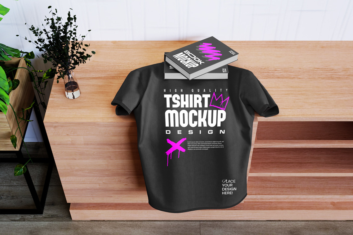T-Shirt Mockup & Book Mockup, a Mockup by Mockupnine (Photo 4 of 4)