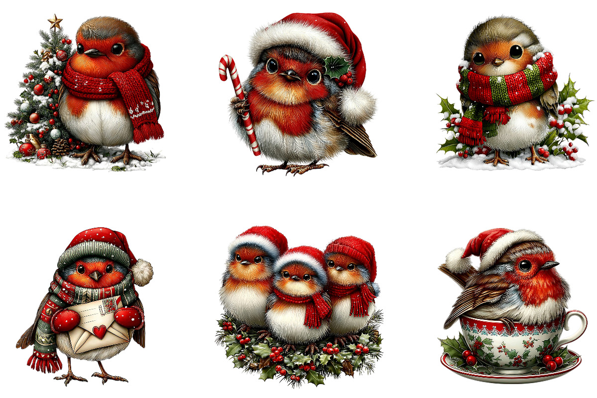 Cute Christmas Robin PNG Clipart, a Seasonal Illustration by CreationArt (Photo 2 of 7)