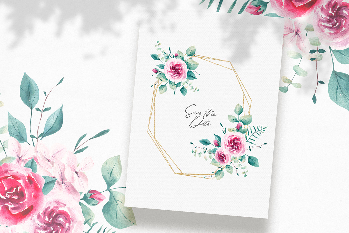 Watercolor Pink Roses Collection, an Illustration by YuliyaArtGarden (Photo 6 of 10)