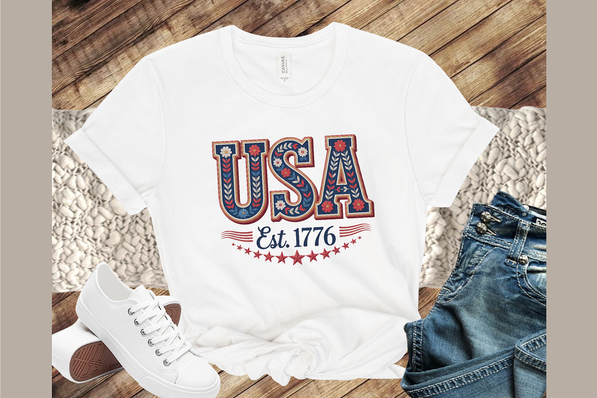 Floral Embroidery USA Png Retro Amer, an Illustration by Sublimation Artist (Photo 3 of 9)