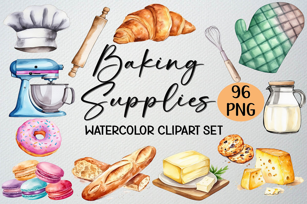 Watercolor Baking Clipart Set, a Food Illustration by CropUp Creative (Photo 1 of 7)