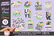 Mardi Gras Stickers PNG EPS, a Seasonal Illustration by TheBlackCatPrints (Thumbnail 1 of 2)