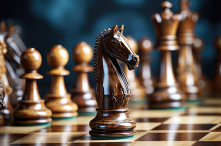 Wooden chess pieces on a chessboard., a Photo by Iftikhar Alam