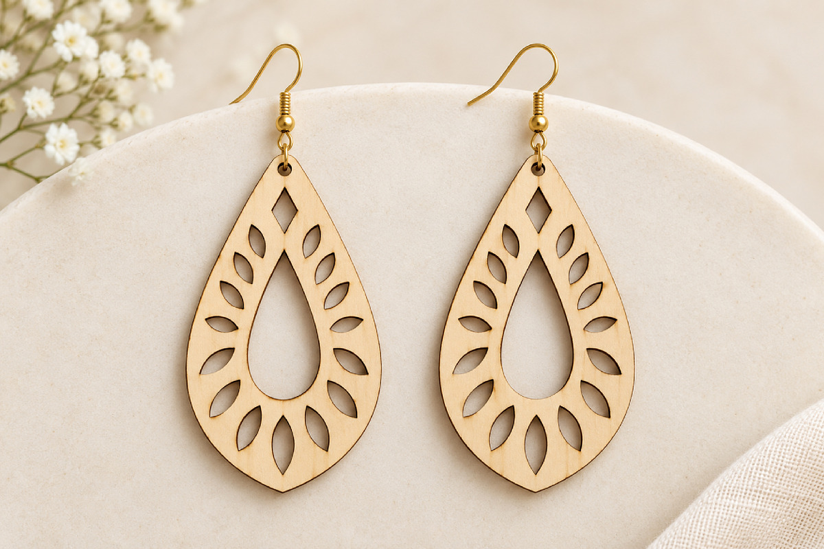 Floral Teardrop Earrings Laser Cut, an Object Graphic by Canvas Craft (Photo 3 of 3)