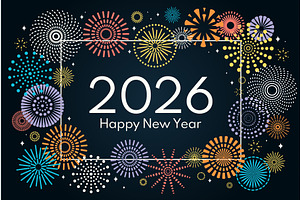 2026 New Year colorful fireworks, a Background Graphic by sceptical cactus