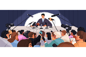 Interview, press conference banner, a Person Illustration by PaperTrident