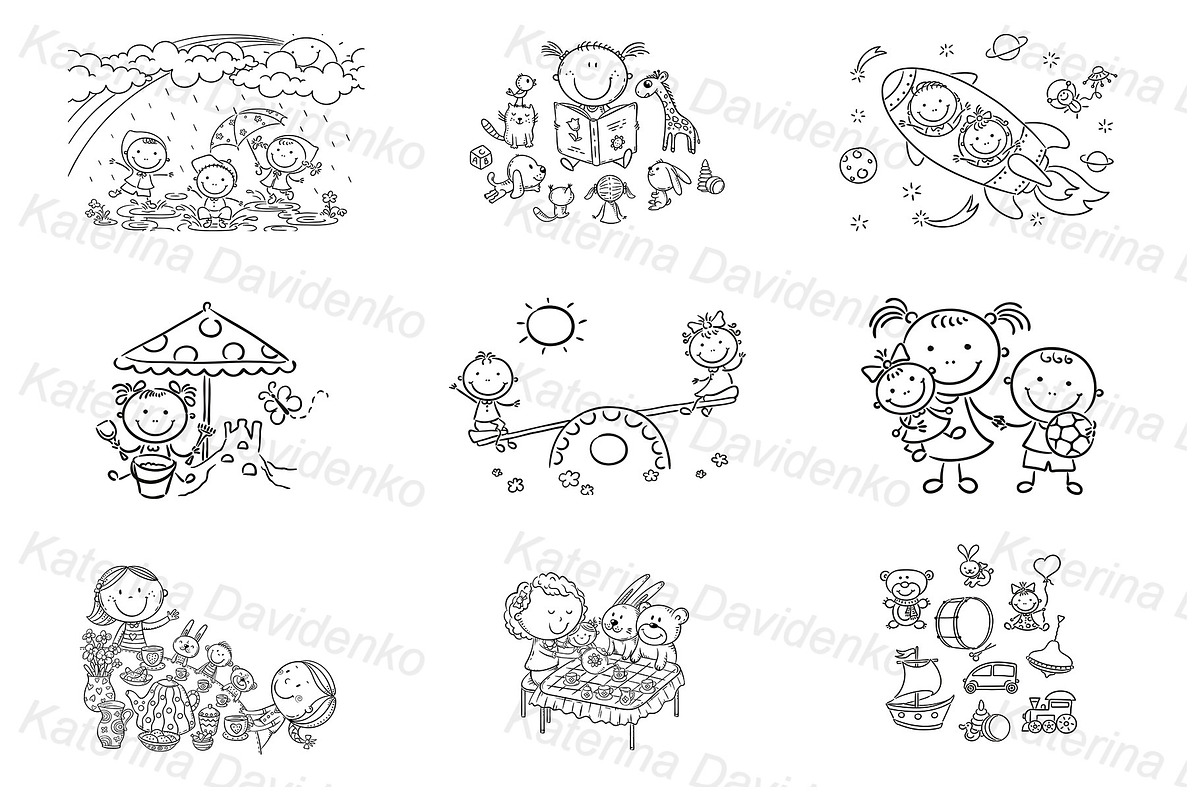 Doodle cartoon kids playing set, an Illustration by Bubert Art (Photo 5 of 5)