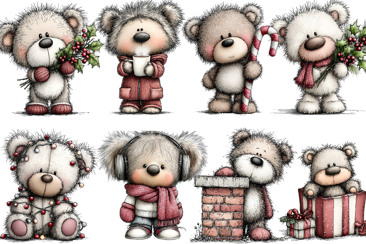 Whimsical Christmas Teddy Bear Clipa, a Seasonal Illustration by YA Design (Photo 3 of 7)