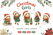 Christmas Girls Watercolor Clipart, a Seasonal Illustration by Hanna's ArtLab (Thumbnail 1 of 6)