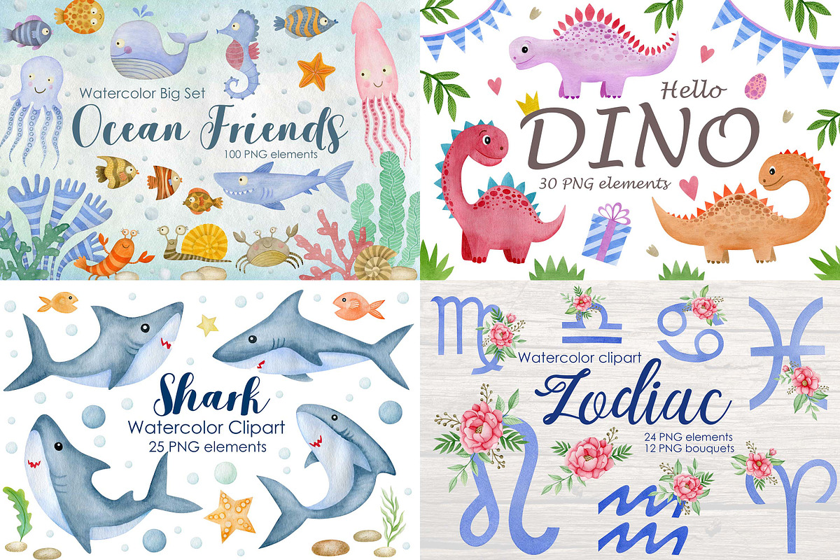 Watercolor Bundle 40 sets clipart., an Animal Illustration by Kira Konoshenko (Photo 12 of 12)