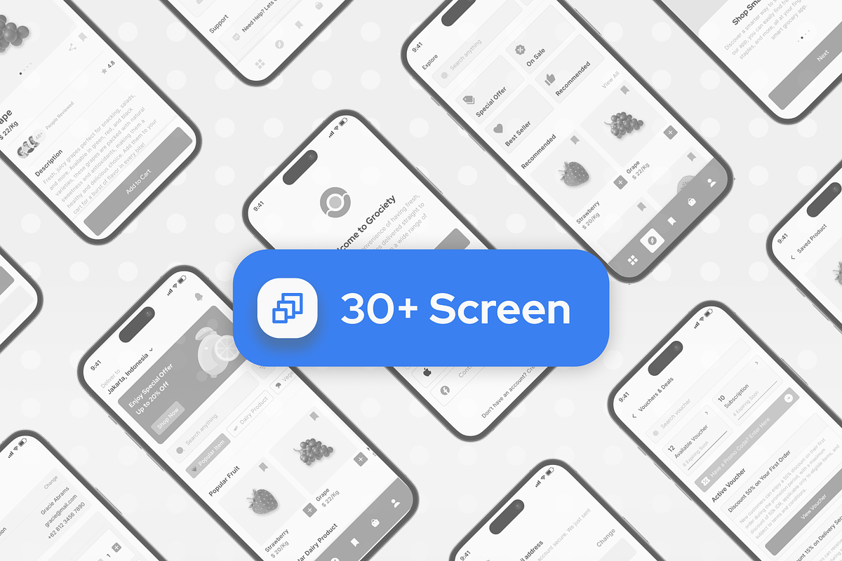 Grociety - Grocery App UI Kit, an UI Kit Template by restiyathena (Photo 2 of 6)